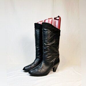 Vintage Retro 80s Endicott Johnson Black Leather Mid Calf Boots~8.5~